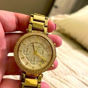 Michael Kors gold rhinestone women’s watch, gently used